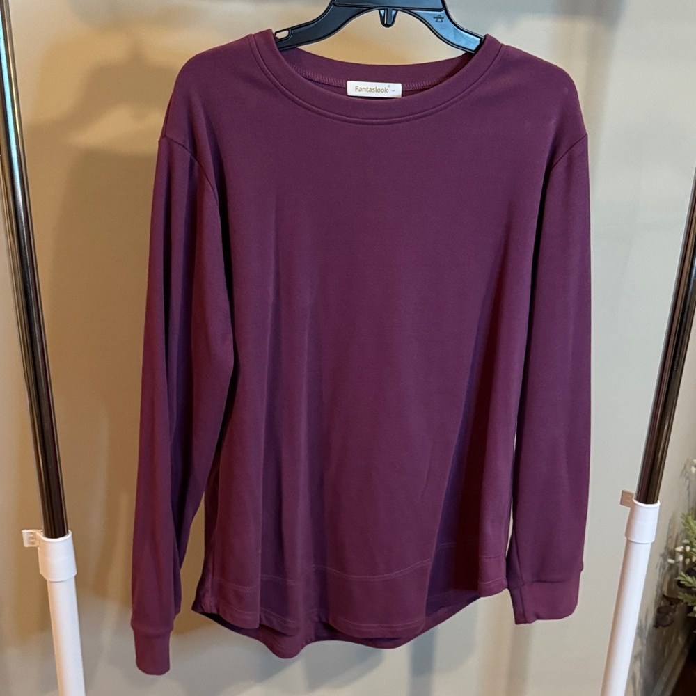Fantaslook Rich Plum Crewneck Long Sleeve Thin Sweatshirt